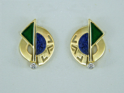 Ohrstecker, Ohrringe, Ohrschmuck, Lapis, Grünachat, Zirkonia in Gold 585/ooo