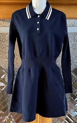 TORY BURCH POLO DRESS TORY NAVY/WHITE STRETCH TECH KNIT SZ US XL NWT $398