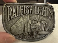 Vintage Raleigh Lights Cigarette Semi Truck Trucker Belt Buckle Tobacco Metal