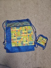 Build A Bear Backpacks Cinch Drawstring Bags Blue Yellow Boy Girl Carrier Set