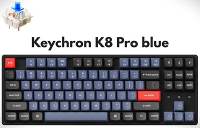 Keychron K8 Pro TKL   Gaming-Tastatur mit Gateron G Pro Blue Switches, RGB & Alu