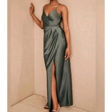 BHLDN Freya Satin Charmeuse Maxi Slip Dress Moss Green Bridesmaid Size 4