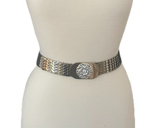 Vintage 80  s Snake Scale Gold Silver Tones Stretch Metal 26  Retro Belt