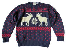 Vintage Field Gear Moose Winter Snowflake Wool Handloom Sweater Men's L Large