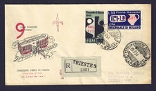 1951 FDC ITALIA TRIESTE ZONA A TRIENNALE DI MILANO RACCOMANDATA SU VENETIA