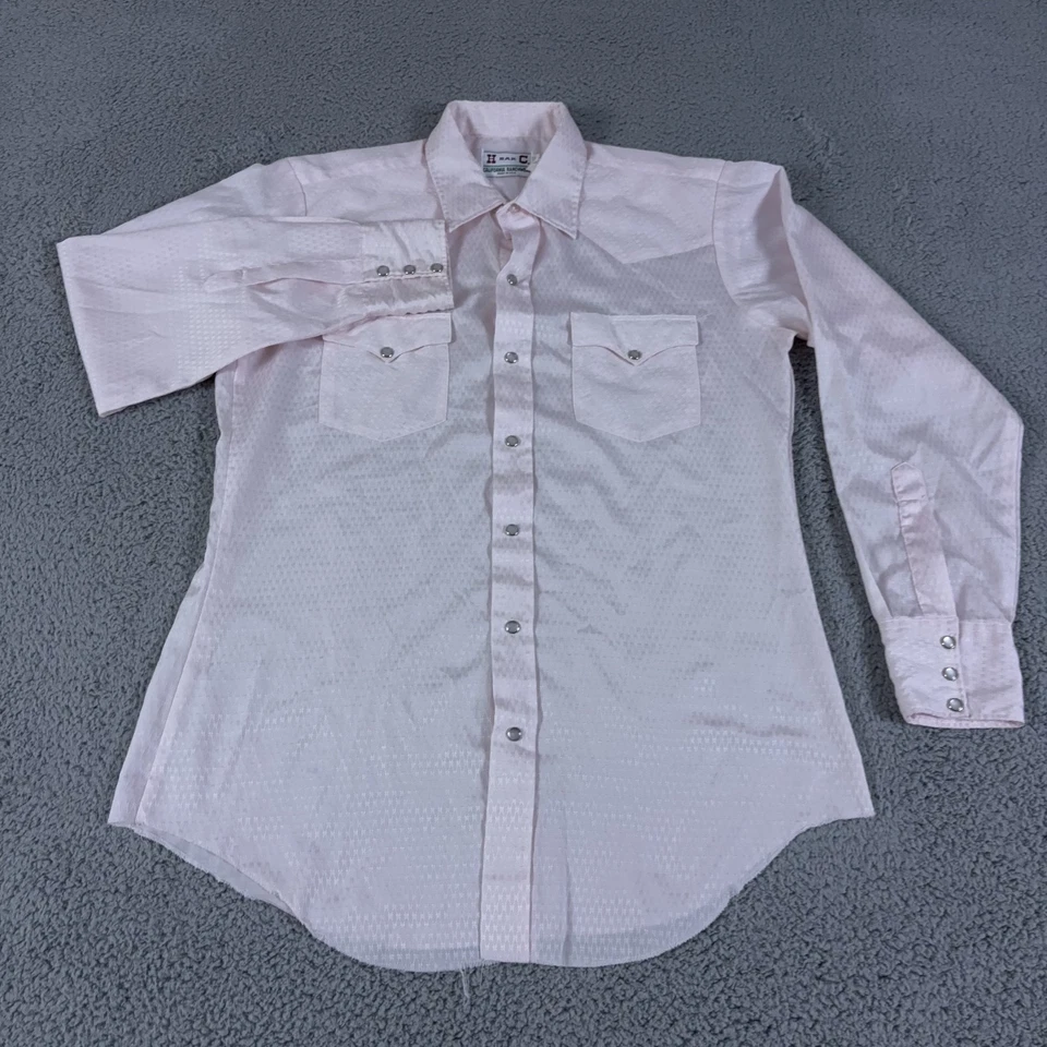 Camisa DE COLECCIÓN H Bar C Para Hombre Grande Rosa Perla Snap Geométrica 16-35 EE. UU. AÑOS 70 80 Foto 2 de 4