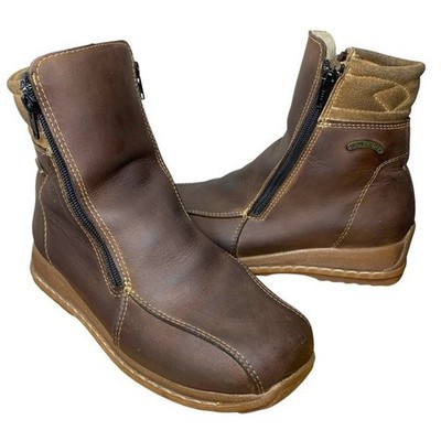 Saute Mouton Brown Moc Leather Zip-Up Boots Sherpa Lined Handcrafted Booties 38