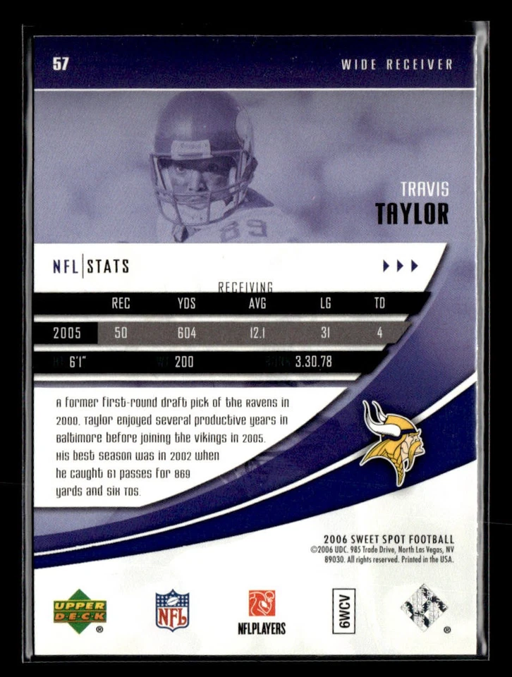 2006 Upper Deck Sweet Spot #57 Travis Taylor Card Minnesota Vikings - Image 2 of 2