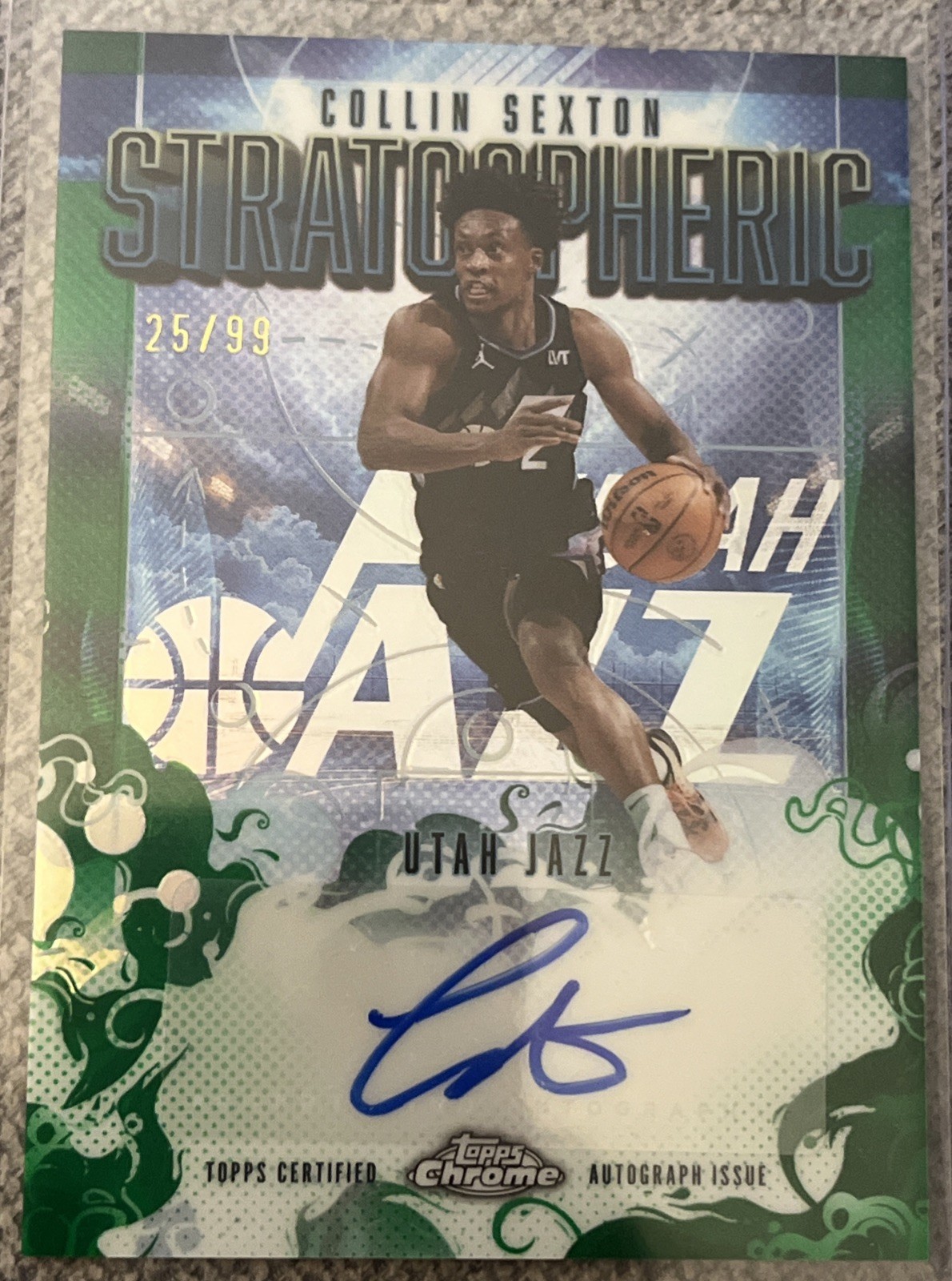 2025-26 Topps Chrome Collin Sexton Auto Green SM-CS Stratospheric /99 Jazz