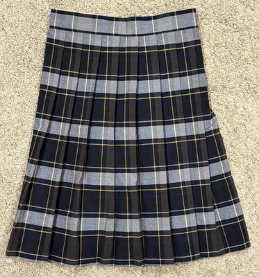 French Toast School Uniform Girls Below The Knee Plaid Pleated Blue Gold Sz 7