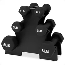 Neoprene Coated Iron Dumbbell Hex Weights Set with Stand – Color-Coded or Black 