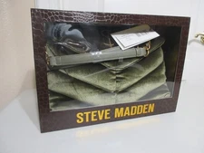 STEVE MADDEN BCOLEMAN VELVET QUILTED SHOULDER BAG OLIVE GREEN in GIFT BOX