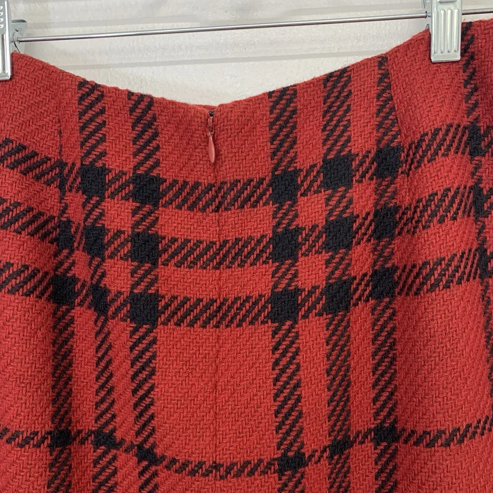 Vintage Harolds Red Plaid Skirt Wool Lined Sz 4 Midi Back Slit Preppy Office USA - Image 4 of 4