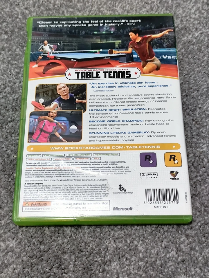 Rockstar Games Presents Table Tennis - Xbox 360 - PAL - No Manual - Image 2 of 4