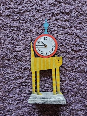 Artist Signed ACME Animal Hand Painted Art Table Clock of Cat Orange Stripe...