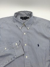 Ralph Lauren Shirt Mens 16.5 34/35 Classic Fit Blue White Striped Button Pony