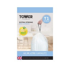 Image of T878000 42-58L Lemon Scented Heavy Duty Drawstring Bin Liners 20 Pack White