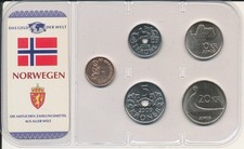Norway / Norwegen - 50 &Oslash;re + 1 + 5 + 10 + 20 Kroner 2009 UNC - KMS Satz