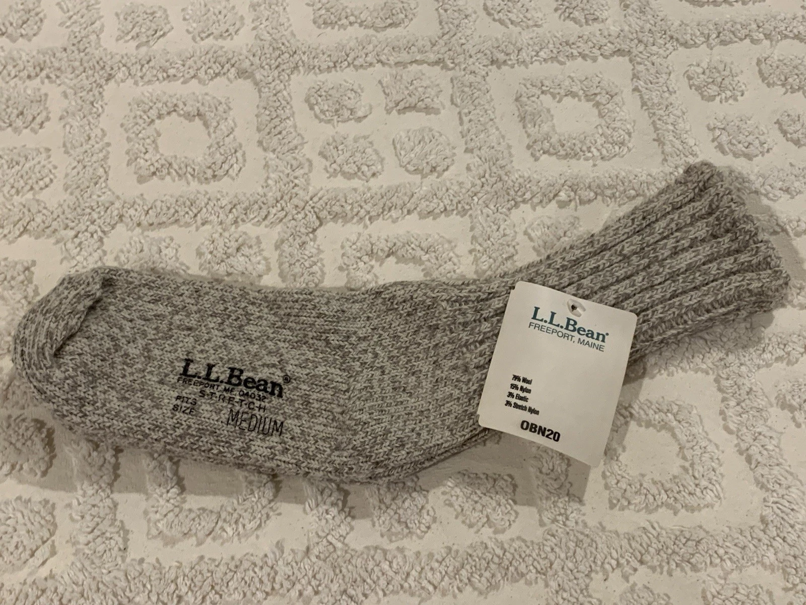 L.L. Bean Socks Mens Med. 79% Wool Warm Winter Oatmeal Color NWT