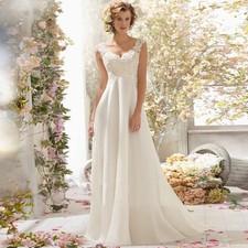 Boho Court Train Wedding Dresses V-Neck Cap Sleeves Lace Appliques Bridal Gowns