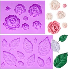 Rose Flower Fondant Molds, Flower and Leaves Silicone Molds, Cake Decoration