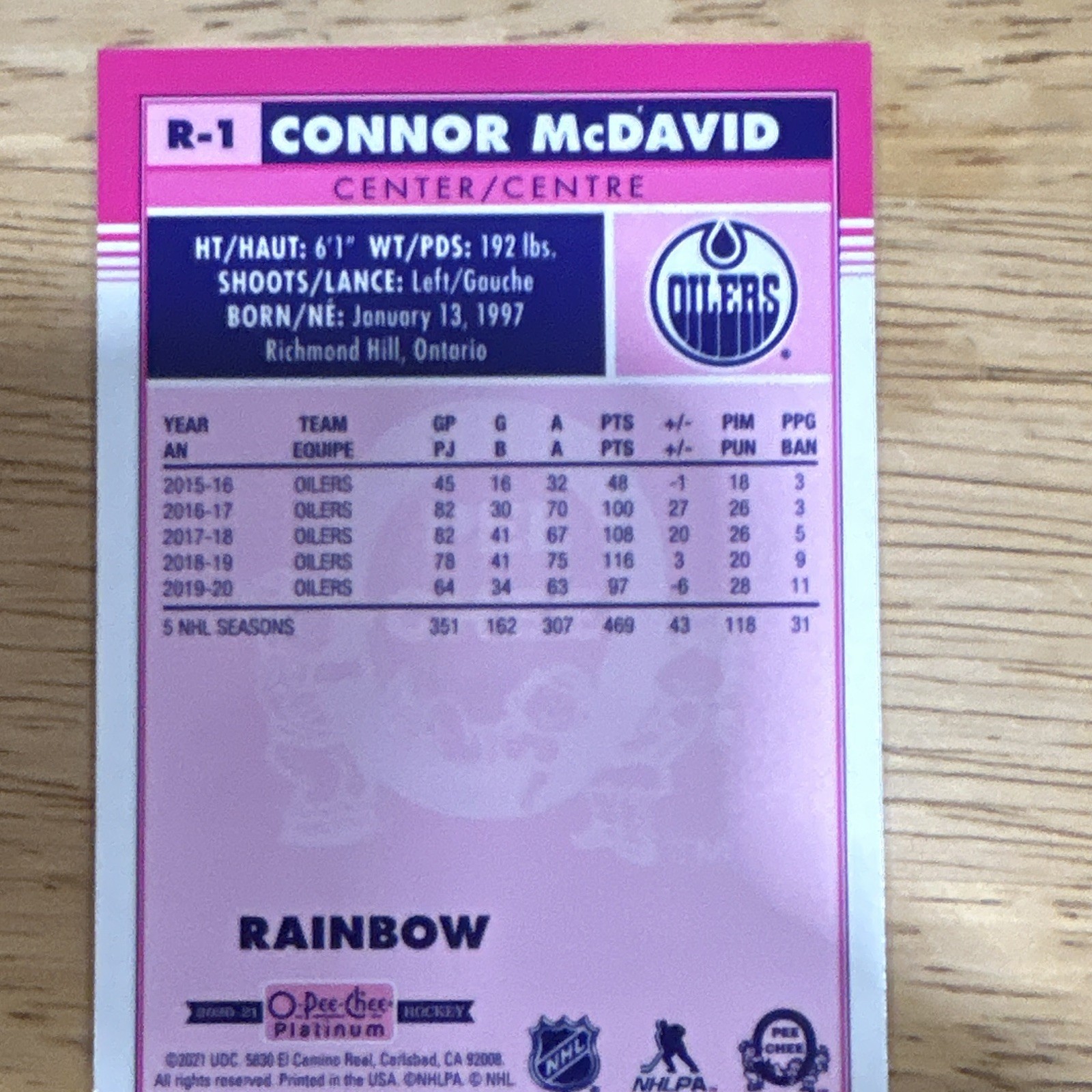 2020-21 O-Pee-Chee Platinum Connor McDavid #1 Rainbow view 2