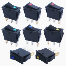 8pcs 12V Illuminated Rocker Switch Toggle Power SPST ON-Off Switch Snap-in 3 ...
