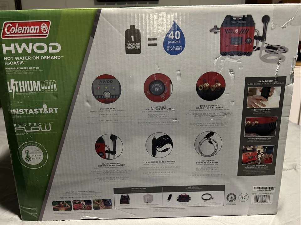 COLEMAN 热水按需 HWOD 便携式热水器 野营 丙烷 — 第 2/4 张图片