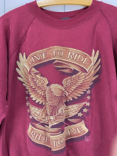 Vintage American Biker Sweatshirt 3D Emblem VTG Raglan 80s Harley Dealer USA - Picture 2 of 7