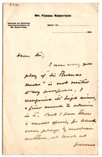Johnston Forbes Robertson Signed Letter 1904 / Autographed English Actor