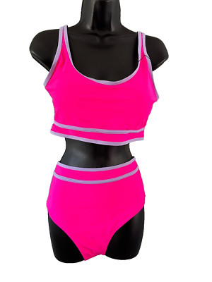 NWT BMJL Sporty Two Piece Bikini Swimsuit High Waist Cheeky High Cut Fuchsia