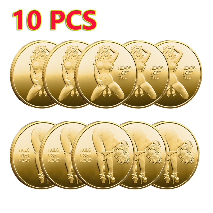 10PCS Commemorative Tails I Get Head Gold Sexy Lady Challenge Coin Collection
