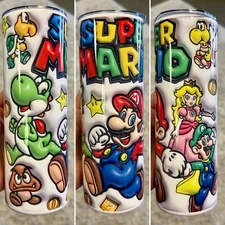 * GAMER SUPER MARIO BROTHERS CART 20 OZ STAINLESS STEEL TUMBLER CUP +LID & STRAW