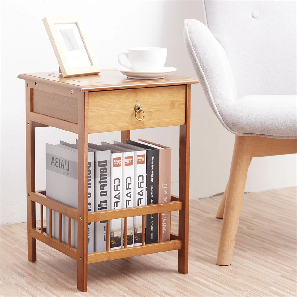 Beistelltisch Nachttisch Nachtschrank Nachtkonsole Vintage Holz mit Schublade DE - Bild 1 von 4