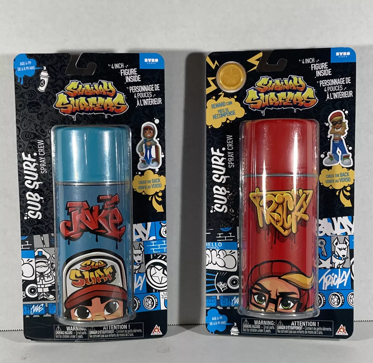 2 New Subway Surfers Spray Crew 4 Figures - Jake & Tricky Cans