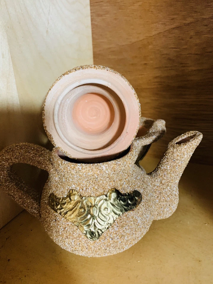 Tetera marroquí decorativa hecha a mano y su soporte de leña /rara y uni Foto 4 de 4