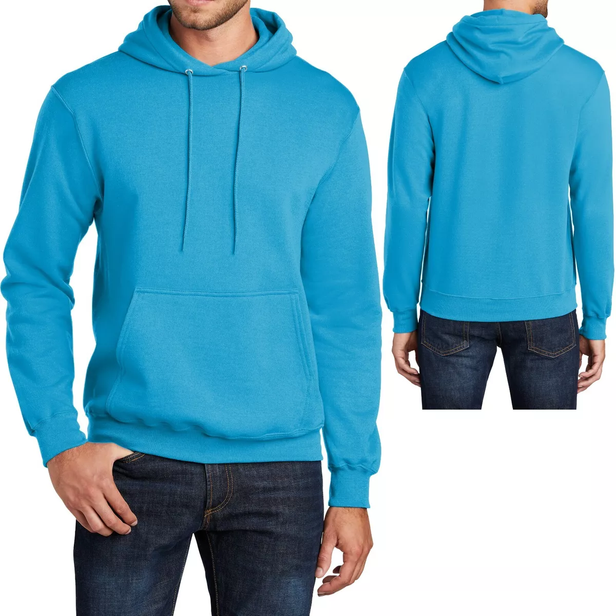 Mens Pullover NEON BLUE Hoodie Adult Sizes S M L XL-4XL Hoody Hooded  Sweatshirt