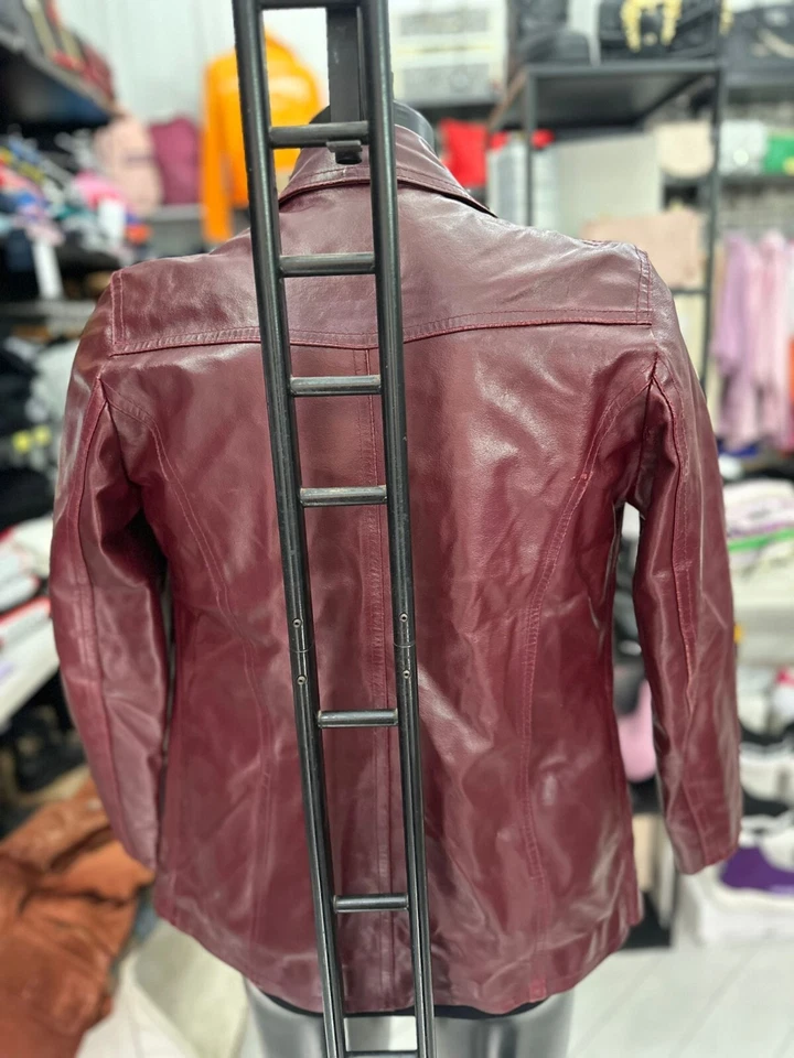 Chaqueta Terranova en Cuero Real Usada Mujer Talla S Burdeos LLV61 Foto 4 de 4