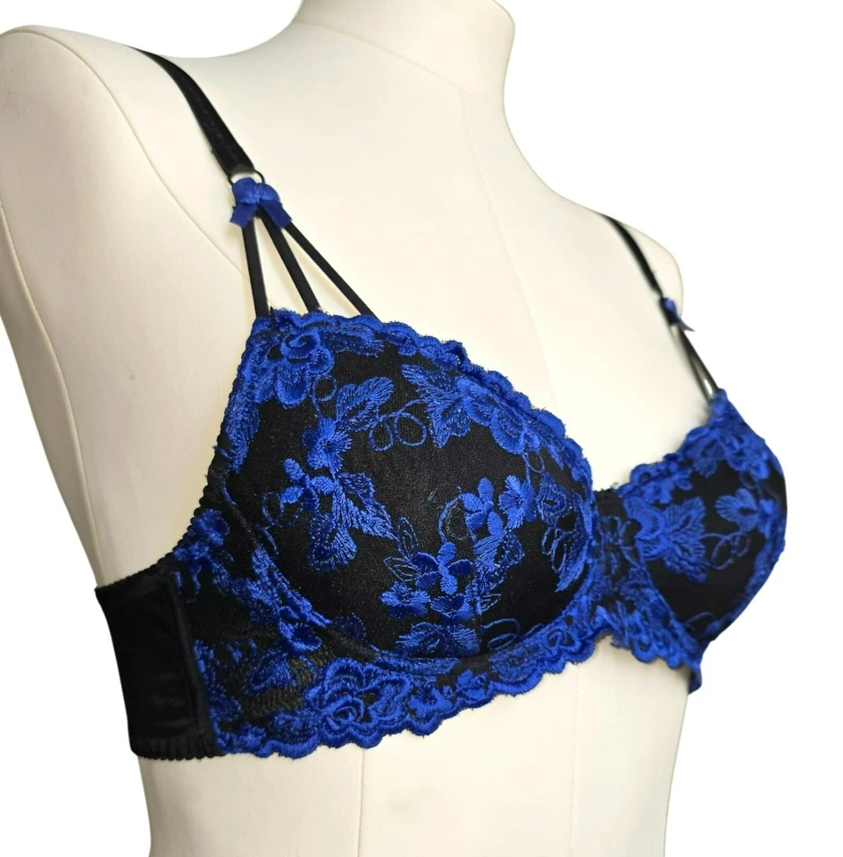 Fredericks Of Hollywood Black & Royal Blue Lace Underwire Push-Up Bra JJ3877 - Image 2 of 4