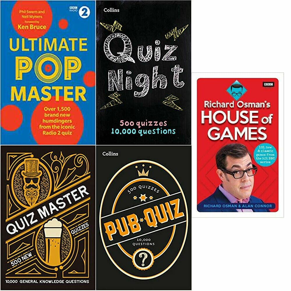 PopMaster, Collins Quiz Night,Quiz Master, Pub Quiz & House of Games 5 Books Set