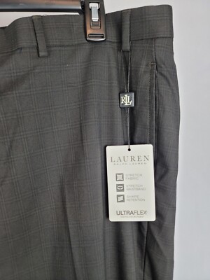 lauren ralph lauren men's classic-fit ultraflex stretch check dress pants Lauren Ralph Lauren Mens Regular fit Dress Pants 34 / 34 Grey Solid St –  Bristol Apparel Co main image 1