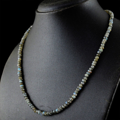 86.50 Ct Natural Blue Flash Labradorite Beaded Necklace – Round Faceted Gemstones – 20” - View #3