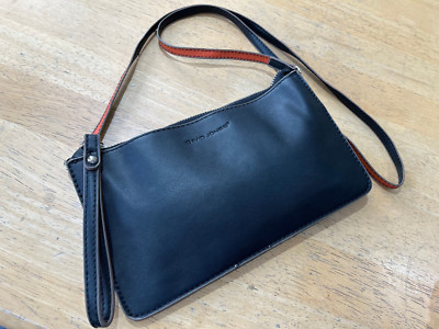 DAVID JONES  Black Zippered Wristlet Clutch Purse with Black/Orange Strap - 9.5''