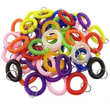 50 Pcs Wrist Coil Keychain Stretch Wristband for Gym Pool ID Badge