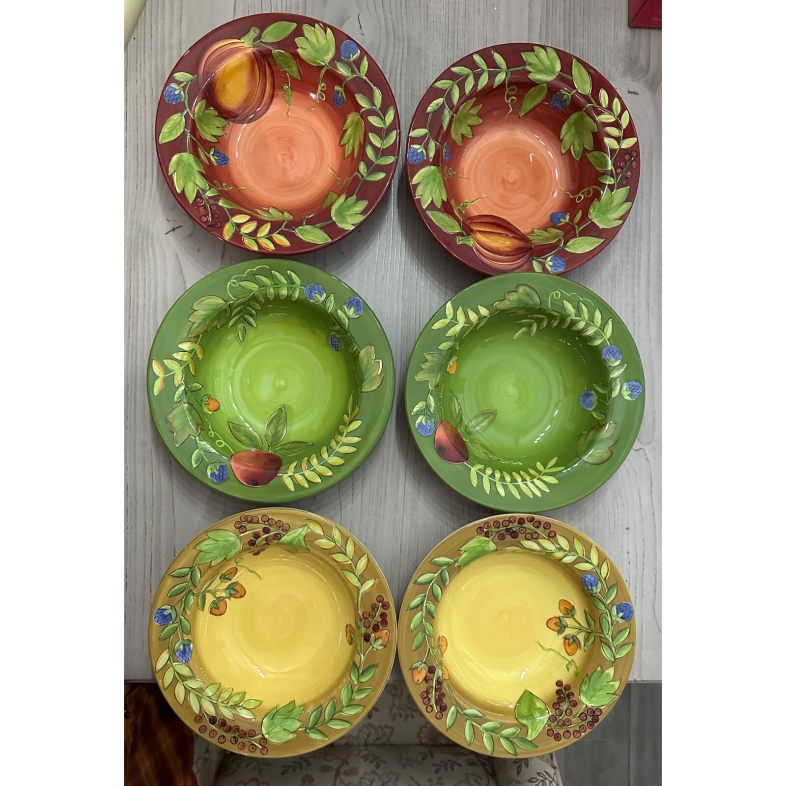 Gates Ware by Laurie Gates Soup Salad Bowls Set of 6 Fruit and Leaf