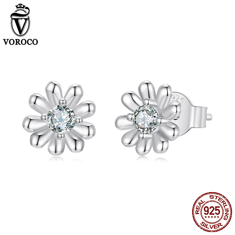 925 Silver Moissanite Daisy Stud Earrings for Women - Stylish Gift by Voroco
