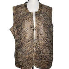 Chi By Falchi S/l Vest Xl Front Tie Leather Lined Brown Metallic