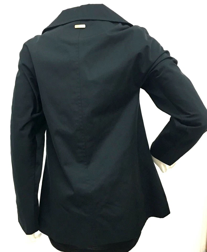 Ellen Tracy 和服前纽扣闭合 A 字黑色雨衣风衣 XS 码 — 第 4/4 张图片