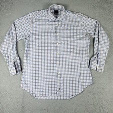 David Donahue Shirt Mens Size 16.5 Blue Plaid Dress Button Up Long Sleeve *