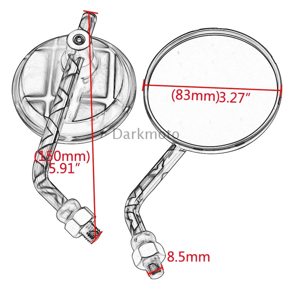 Universal Motorcycle ATV Bike Round Side Mirrors 10mm Thread Rearview Mirror - Image 3 of 4